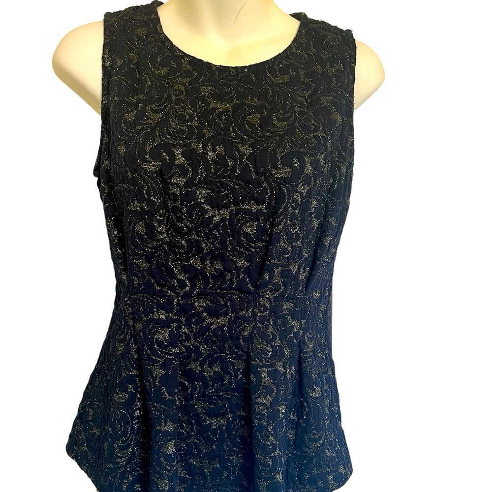 Anthropologie Eva Franco Sleeveless Navy & Silver  Peplum Top Size S